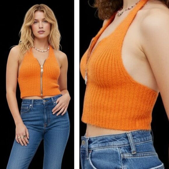 The Ragged Priest Bug Fuzzy Halter Top in Orange Women's Small - Picture 1 of 7